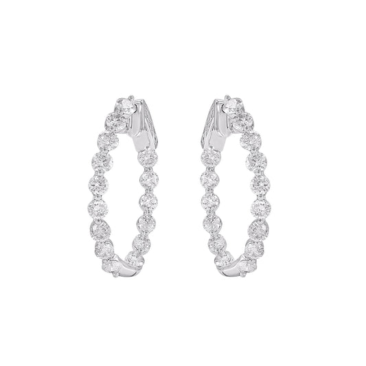 5.0 Carat Natural Round Diamond Hoop Earrings in 14KT White Gold