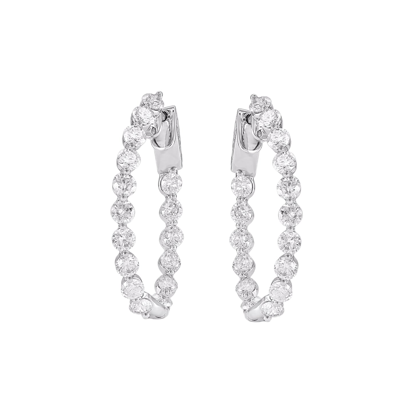 6.0 Carat Natural Round Diamond Hoop Earrings in 14KT White Gold