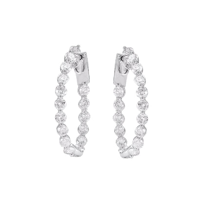 6.0 Carat Natural Round Diamond Hoop Earrings in 14KT White Gold