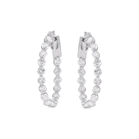 6.0 Carat Natural Round Diamond Hoop Earrings in 14KT White Gold