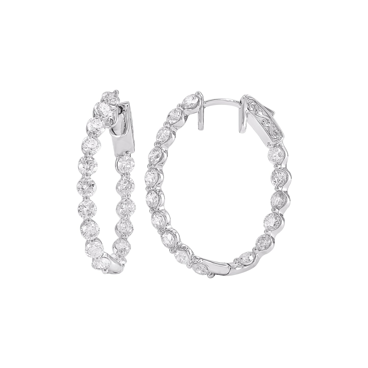 6.0 Carat Natural Round Diamond Hoop Earrings in 14KT White Gold