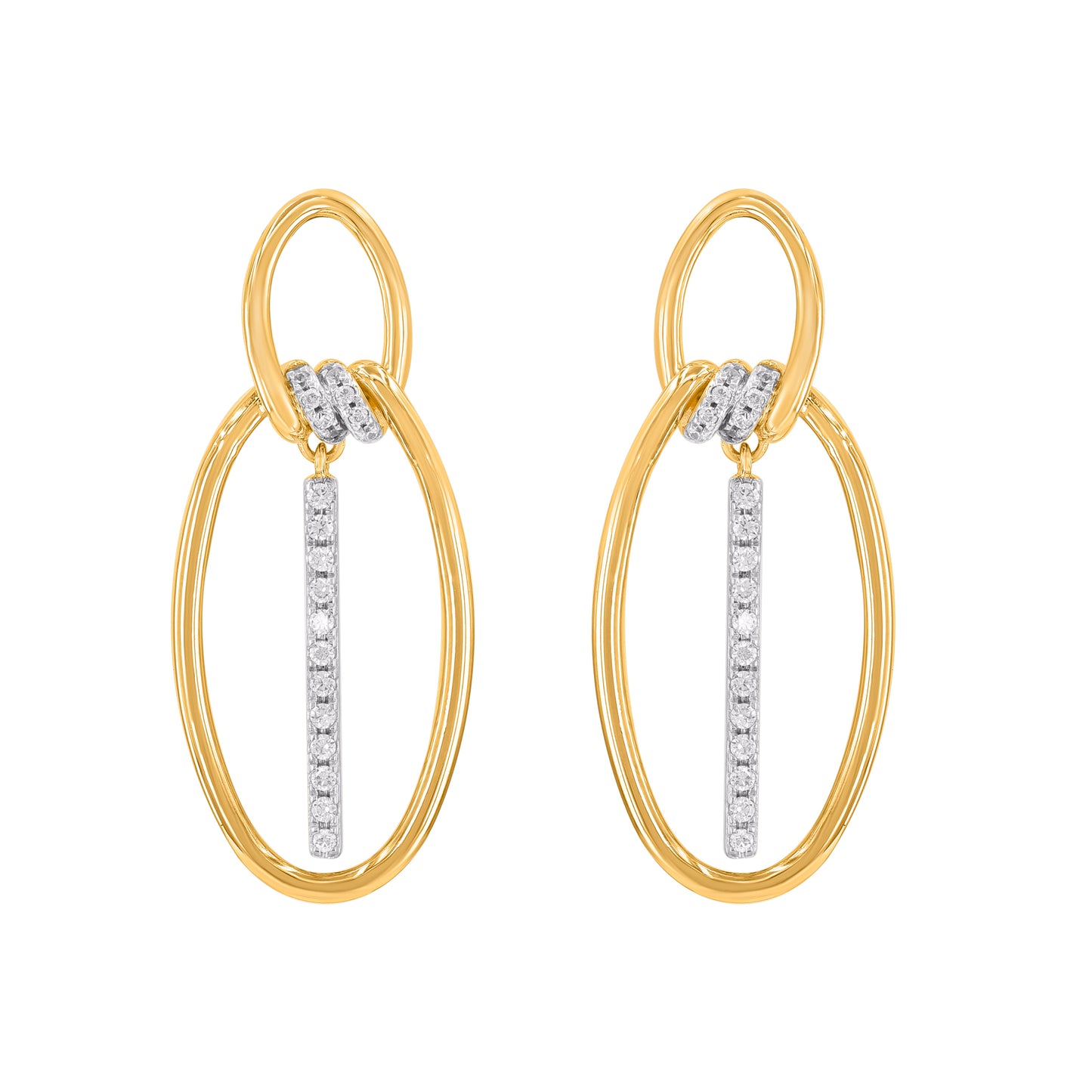 TJD 0.25 Carat Diamond Double Oval Drop Earrings in 10K Gold