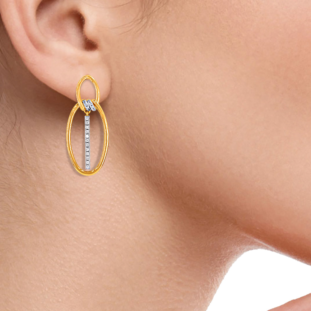 TJD 0.25 Carat Diamond Double Oval Drop Earrings in 10K Gold