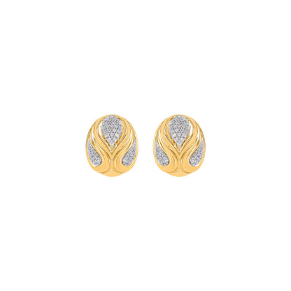 0.15 Carat Natural Diamond Sculptural Oval Earrings in 10K Yellow Gold