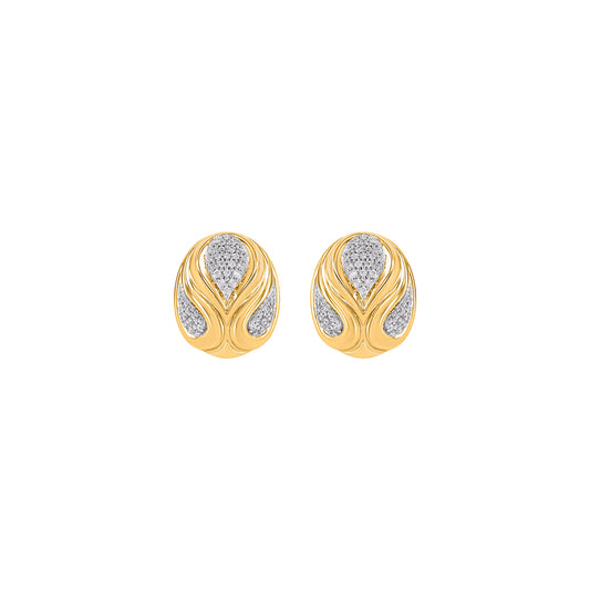 0.15 Carat Natural Diamond Sculptural Oval Earrings in 10K Yellow Gold