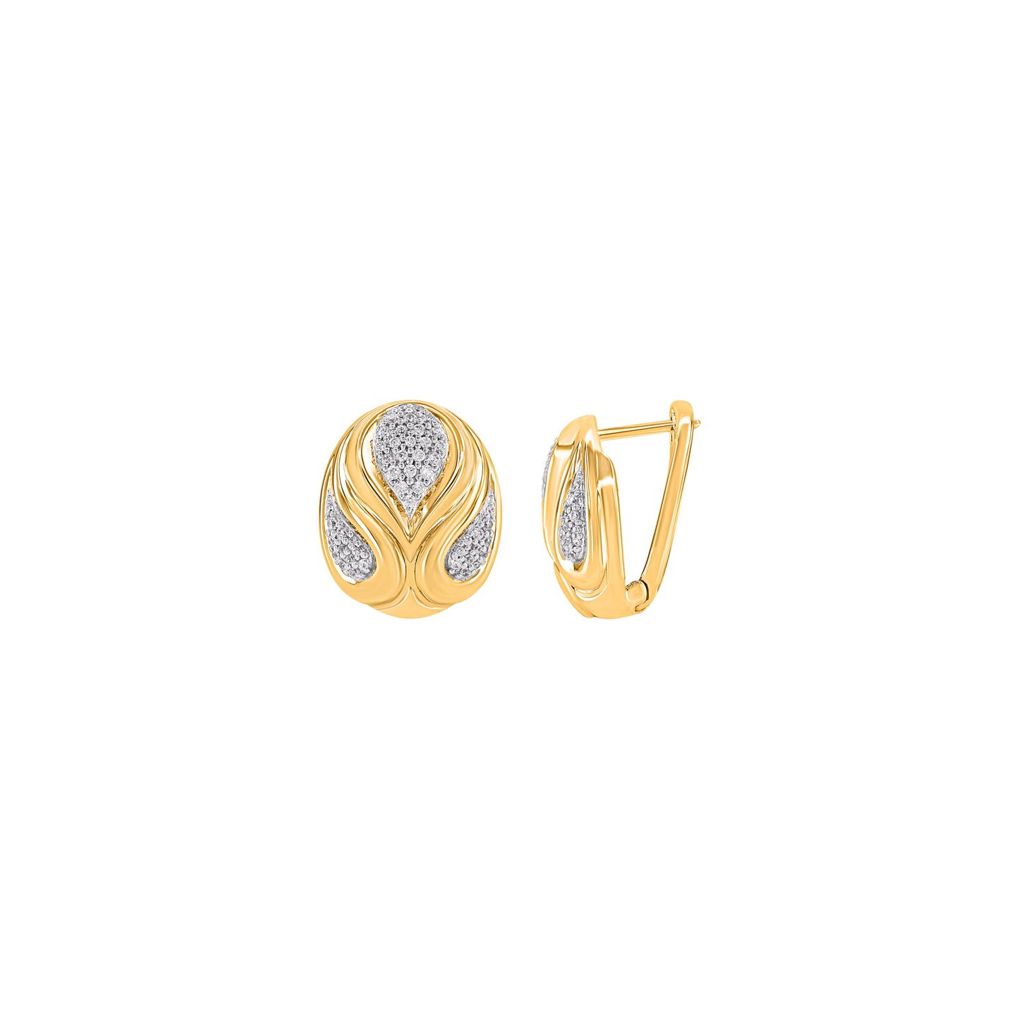 0.15 Carat Natural Diamond Sculptural Oval Earrings in 10K Yellow Gold