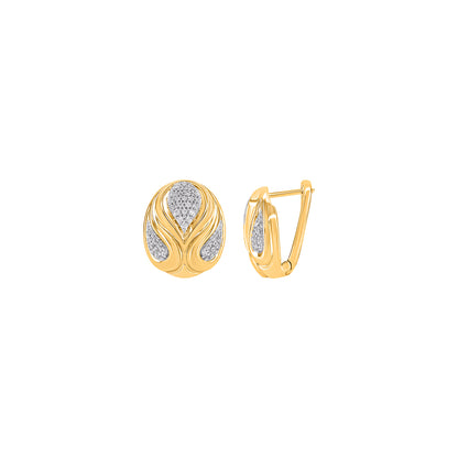 0.15 Carat Natural Diamond Sculptural Oval Earrings in 10K Yellow Gold