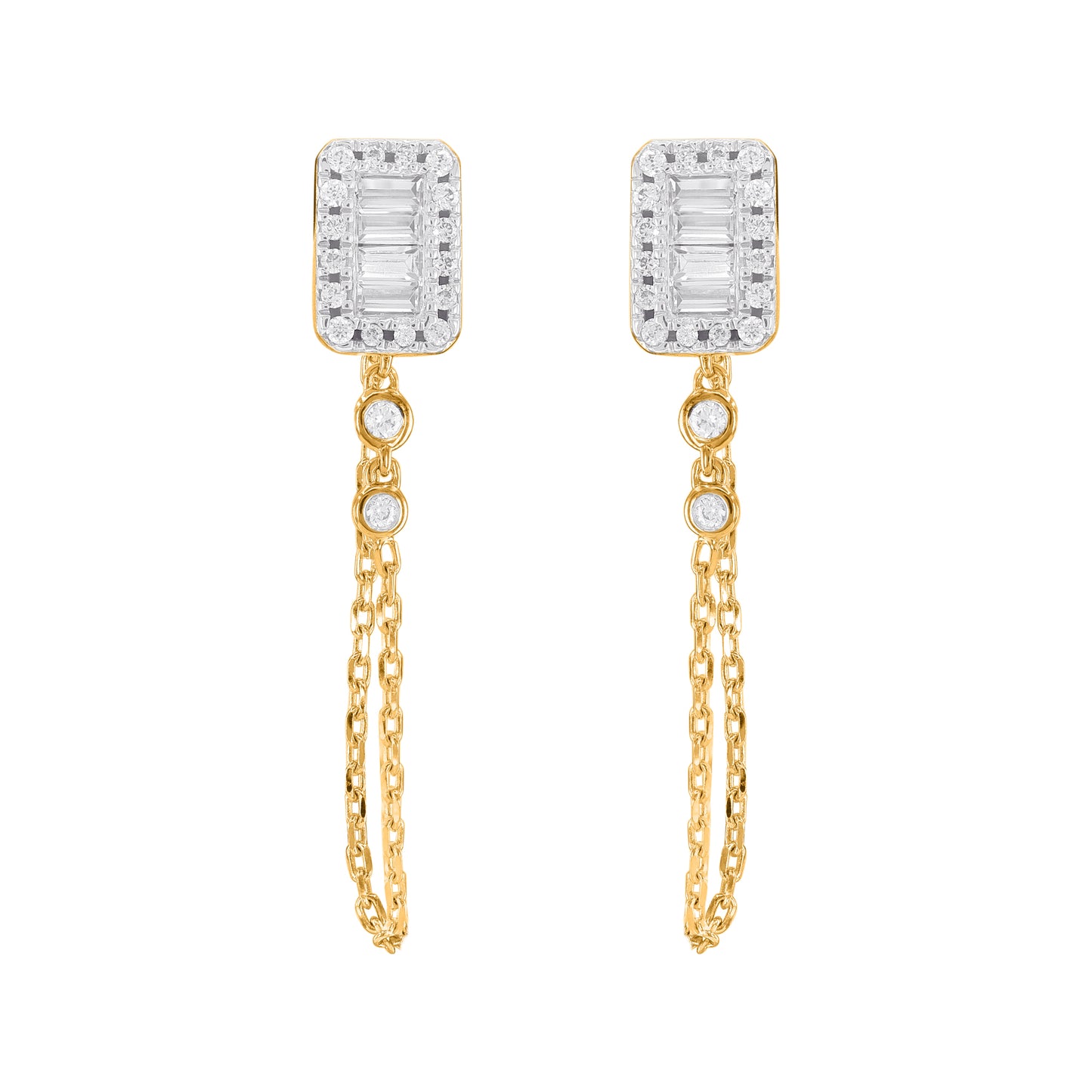 0.33 Ct Round & Baguette Diamond Art Deco Drop Earrings in 10K Yellow Gold