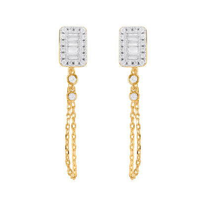 0.33 Ct Round & Baguette Diamond Art Deco Drop Earrings in 10K Yellow Gold