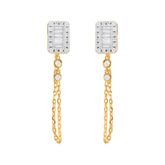 0.33 Ct Round & Baguette Diamond Art Deco Drop Earrings in 10K Yellow Gold