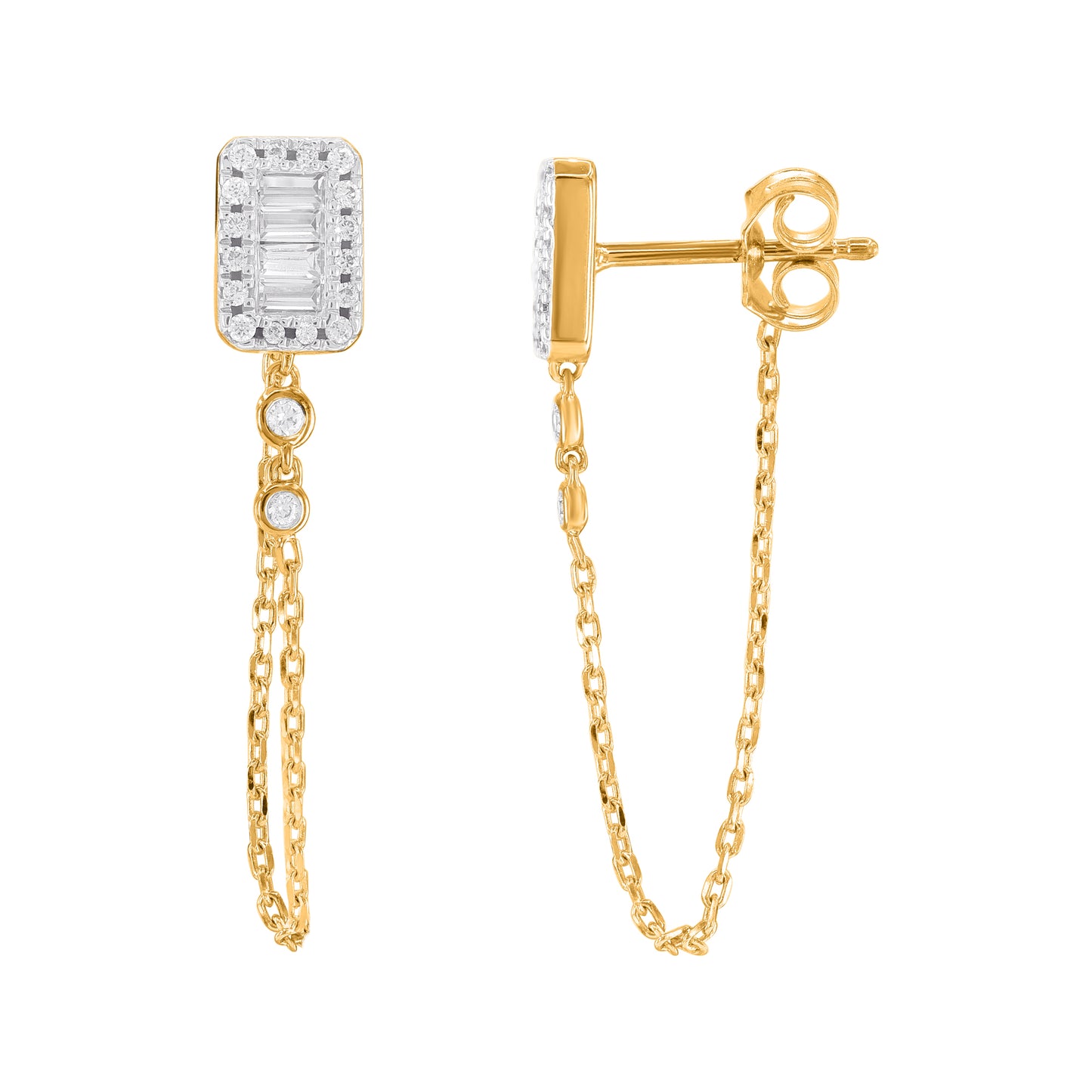 0.33 Ct Round & Baguette Diamond Art Deco Drop Earrings in 10K Yellow Gold