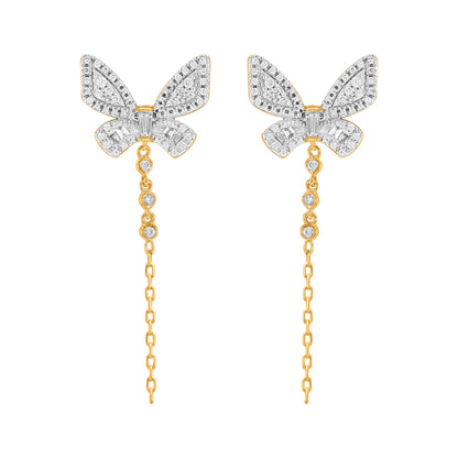 0.25 Ct Round & Baguette Diamond Butterfly Drop Earrings in 10K Yellow Gold