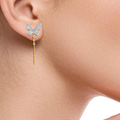 0.25 Ct Round & Baguette Diamond Butterfly Drop Earrings in 10K Yellow Gold