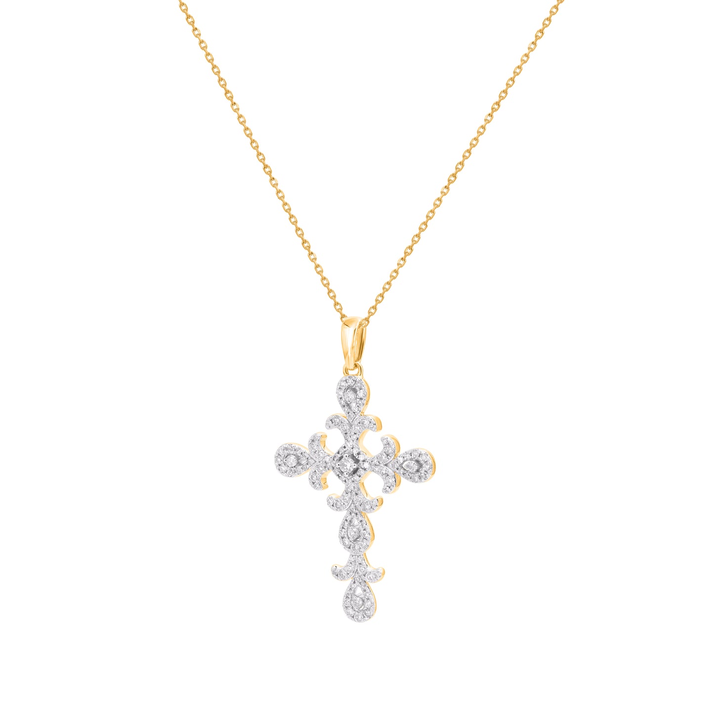 Diamond Filigree Cross Pendant in 14 Karat Yellow Gold