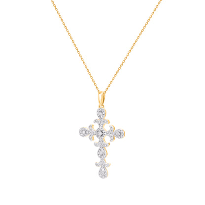 Diamond Filigree Cross Pendant in 14 Karat Yellow Gold