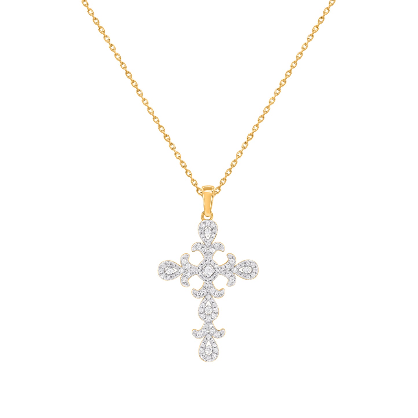 Diamond Filigree Cross Pendant in 14 Karat Yellow Gold