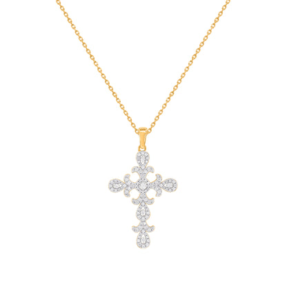 Diamond Filigree Cross Pendant in 14 Karat Yellow Gold