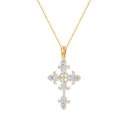 Diamond Fleur-de-Lis Cross Pendant in 14KT Yellow Gold