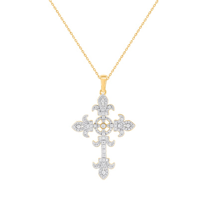 Diamond Fleur-de-Lis Cross Pendant in 14KT Yellow Gold