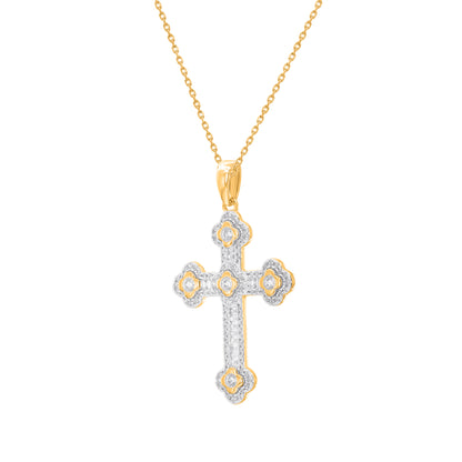 Baguette Diamond Halo Cross Pendant in 14Kt Yellow Gold