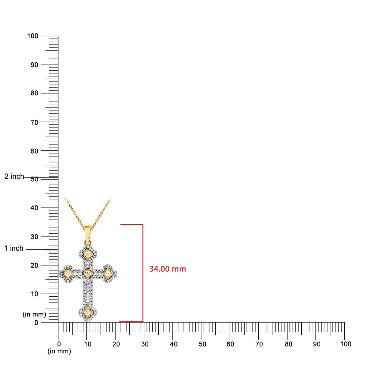 Baguette Diamond Halo Cross Pendant in 14Kt Yellow Gold