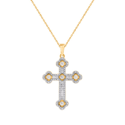 Baguette Diamond Halo Cross Pendant in 14Kt Yellow Gold