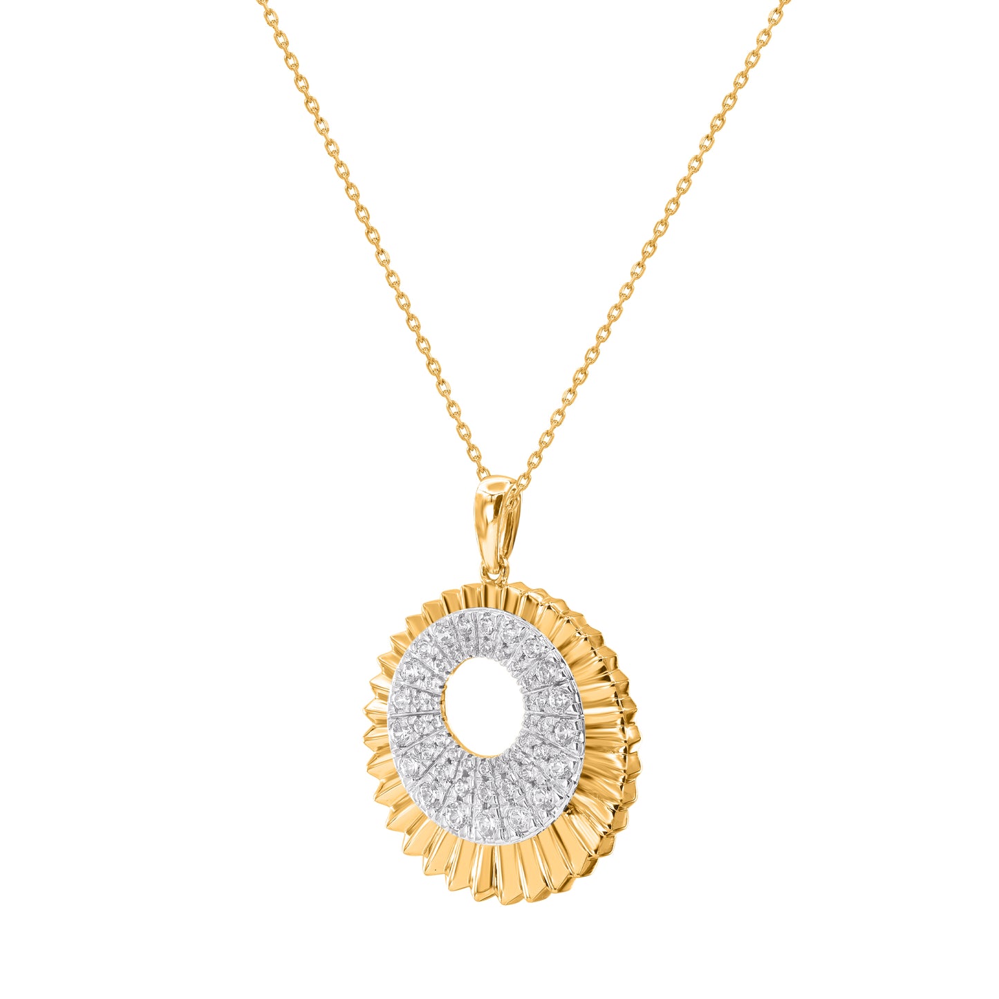 Diamond Sunburst Halo Pendant in 14K Yellow Gold