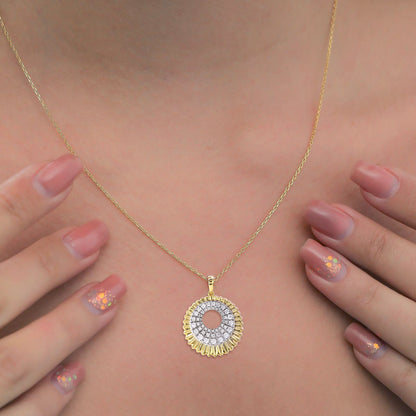 Diamond Sunburst Halo Pendant in 14K Yellow Gold