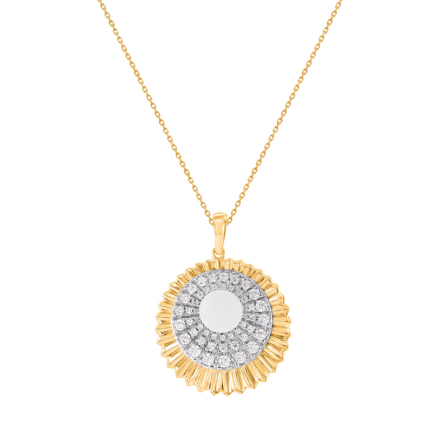 Diamond Sunburst Halo Pendant in 14K Yellow Gold
