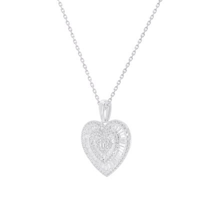 Round & Baguette Diamond Heart Pendant in 14KT Gold