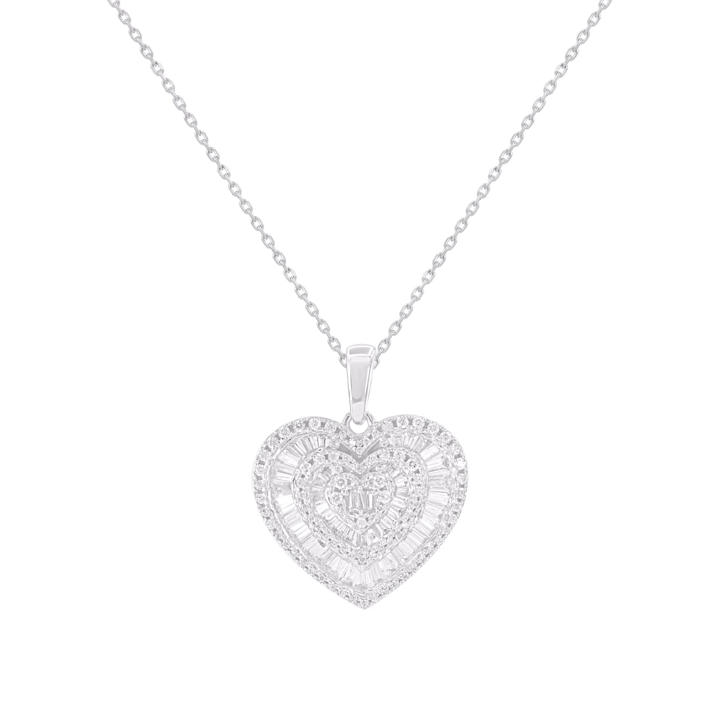 Round & Baguette Diamond Heart Pendant in 14KT Gold