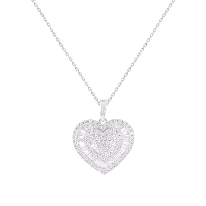 Round & Baguette Diamond Heart Pendant in 14KT Gold