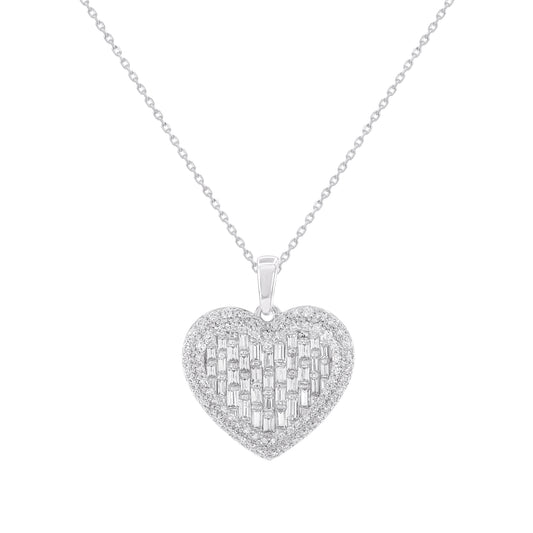 Baguette Diamond Cluster Heart Pendant in 14KT Gold
