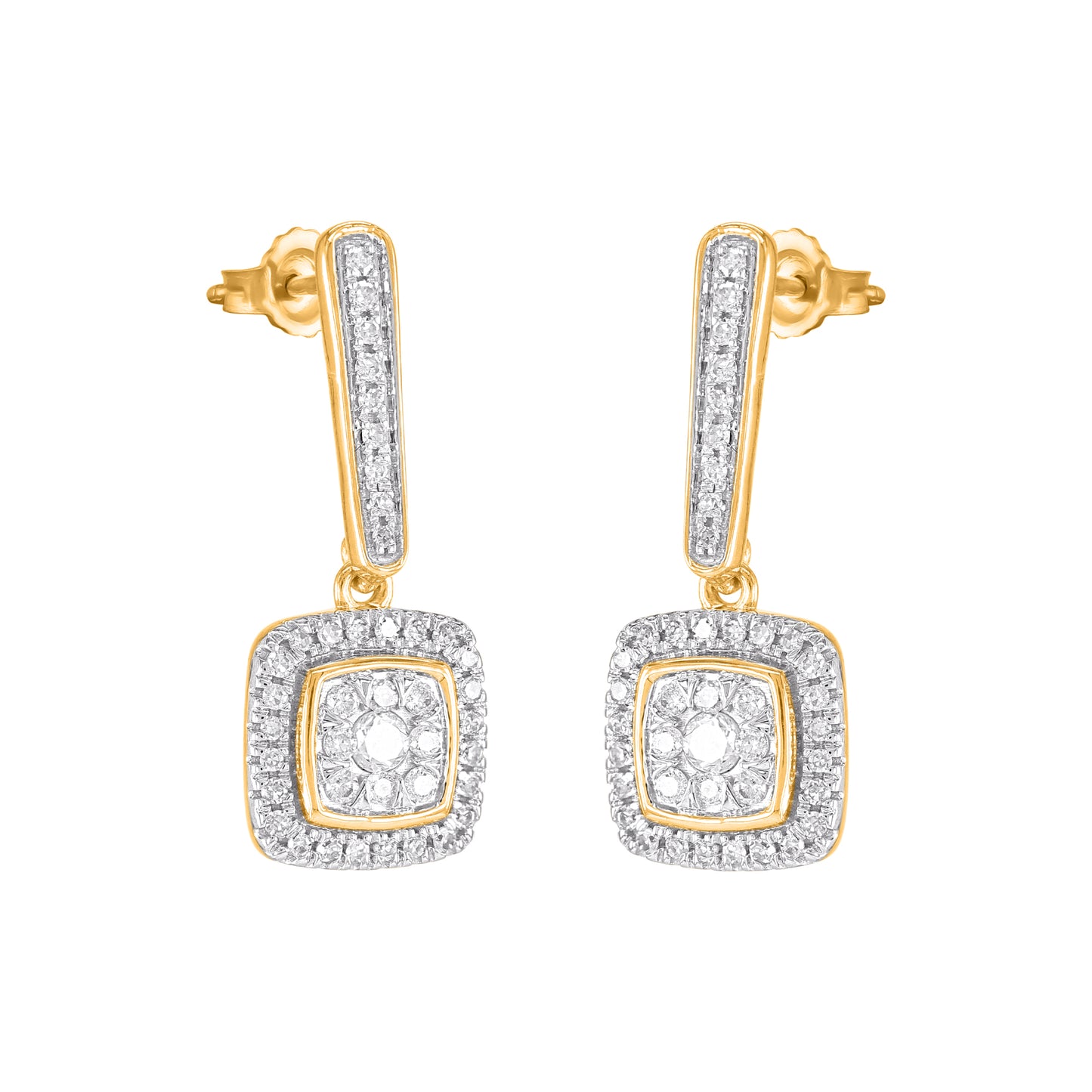 0.25 Carat Round Diamond 10KT Yellow Gold Halo Cluster Drop Earrings