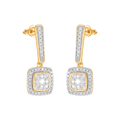 0.25 Carat Round Diamond 10KT Yellow Gold Halo Cluster Drop Earrings