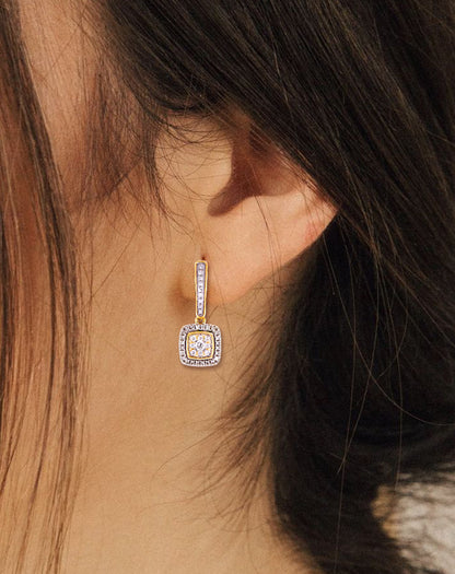 0.25 Carat Round Diamond 10KT Yellow Gold Halo Cluster Drop Earrings
