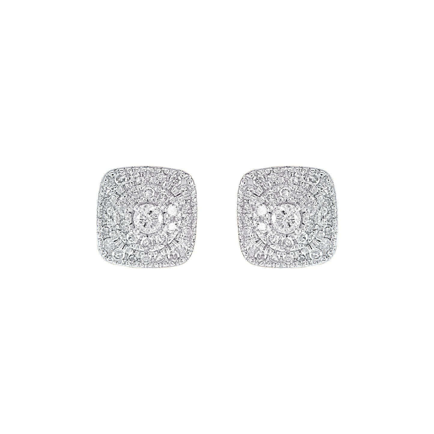 0.25 Carat Diamond Cushion Halo Cluster Stud Earrings in 10K Yellow Gold