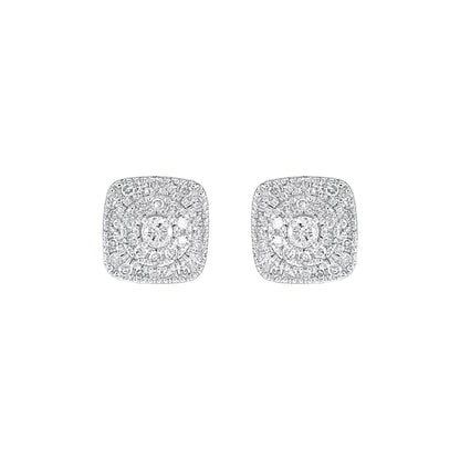0.25 Carat Diamond Cushion Halo Cluster Stud Earrings in 10K Yellow Gold