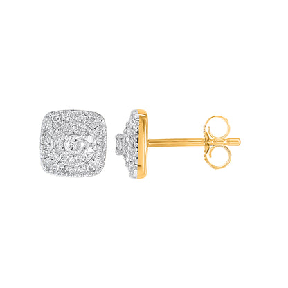 0.25 Carat Diamond Cushion Halo Cluster Stud Earrings in 10K Yellow Gold