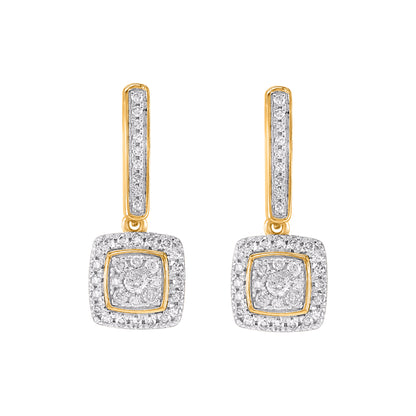 0.25 Carat Round Diamond 10KT Yellow Gold Cushion Halo Cluster Drop Earrings