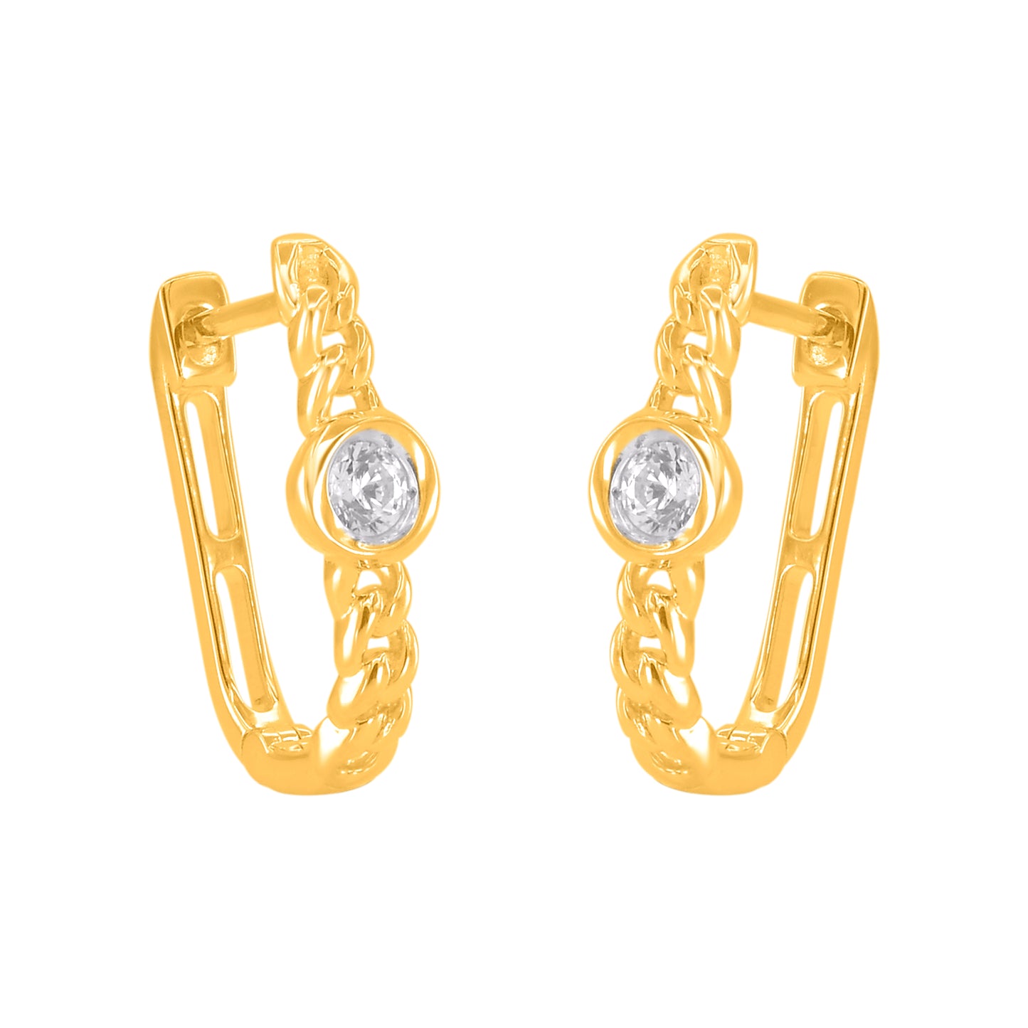 0.15 Carat Natural Diamond Chain Link Hoop Earrings in 14K Yellow Gold
