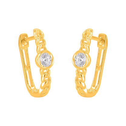 0.15 Carat Natural Diamond Chain Link Hoop Earrings in 14K Yellow Gold