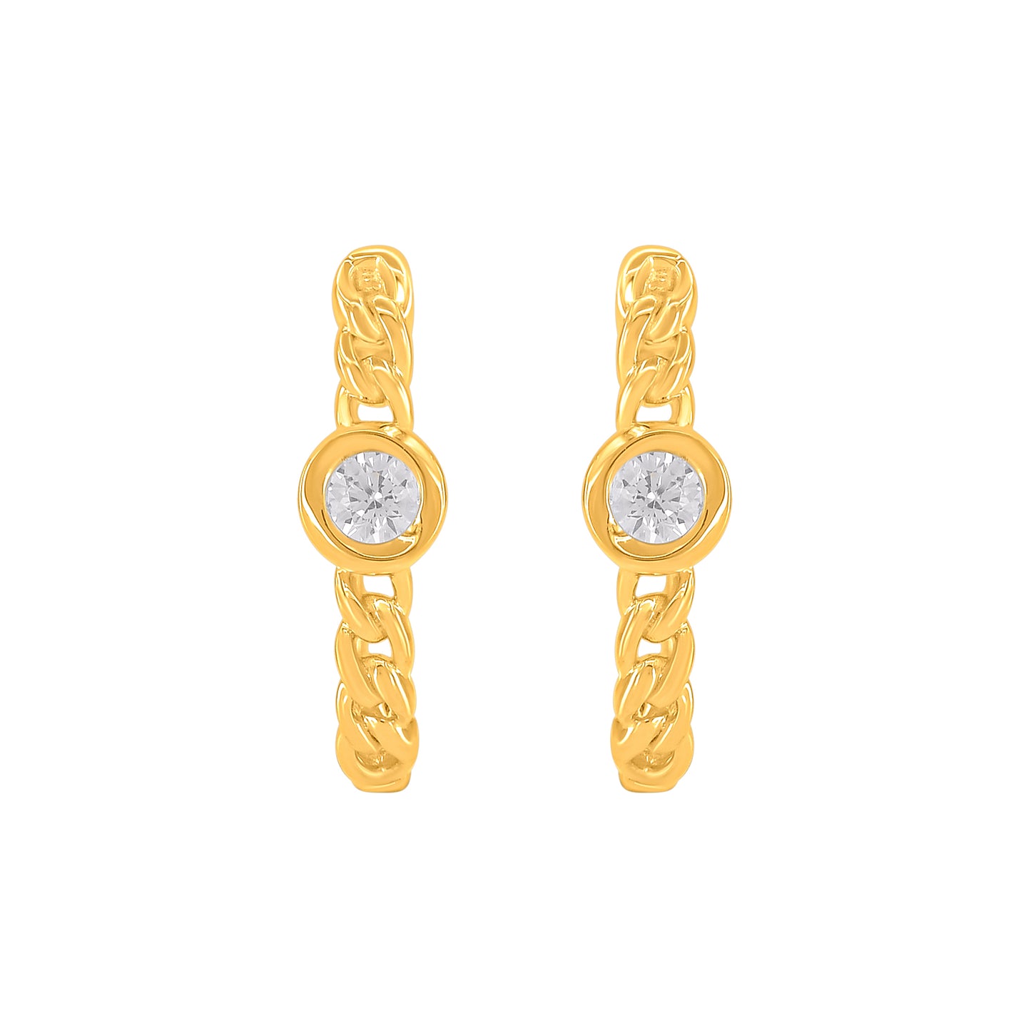0.15 Carat Natural Diamond Chain Link Hoop Earrings in 14K Yellow Gold