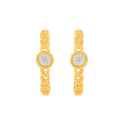 0.15 Carat Natural Diamond Chain Link Hoop Earrings in 14K Yellow Gold