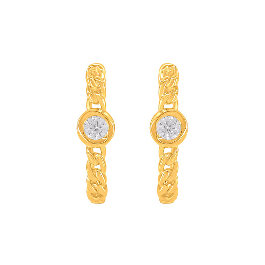 0.15 Carat Natural Diamond Chain Link Hoop Earrings in 14K Yellow Gold