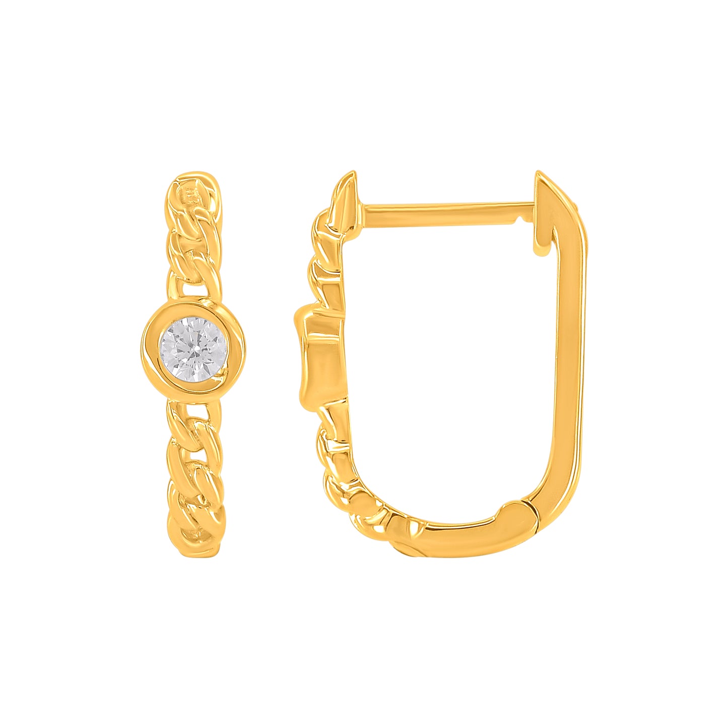 0.15 Carat Natural Diamond Chain Link Hoop Earrings in 14K Yellow Gold